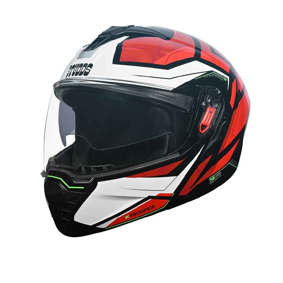 Studds Trooper D2 ISI-DOT Certified Flip-up Helmet with Dual Visor | Black Red - L
