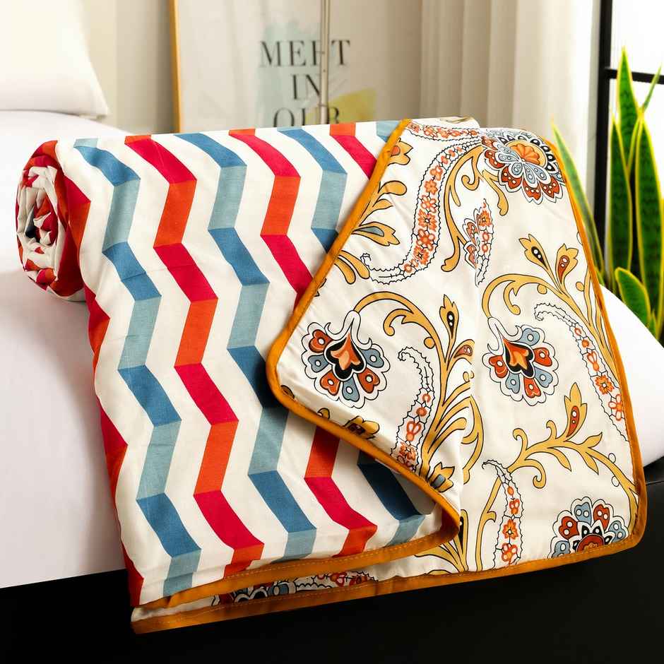 Story@home Printed Single Dohar/Duvet Cover (Cotton, Beige, White) (220x144x2 cms)