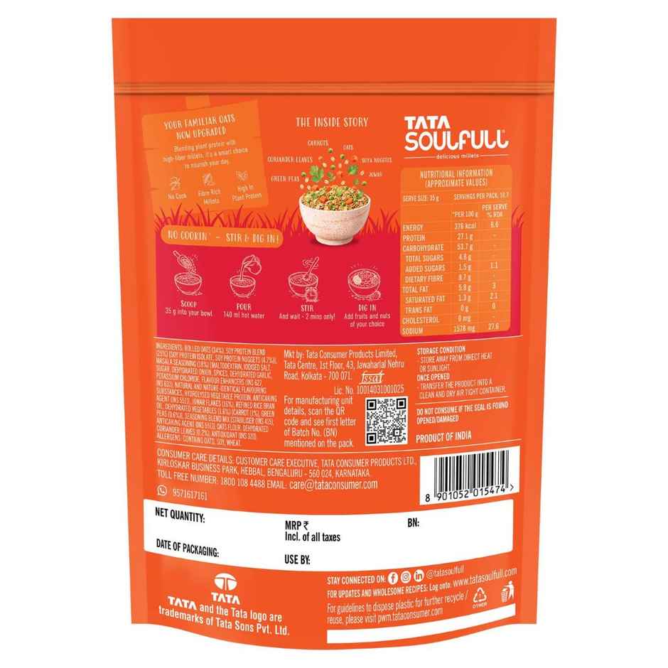 Tata Soulfull No Cook Millet Hi Protein Masala Oats with Real Vegetables, 25g Plant Protein