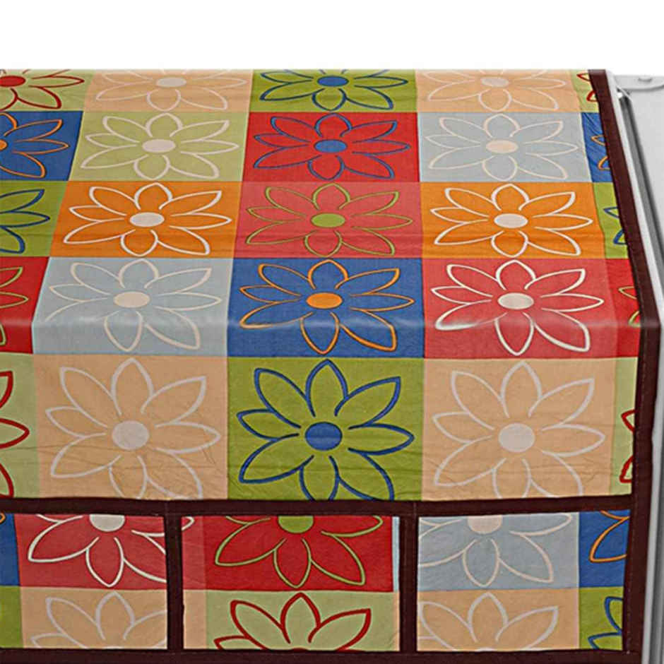 Kuber Industries Multi Floral Print 6 Utility Pockets Fridge Cover With Side Pockets (Multi)