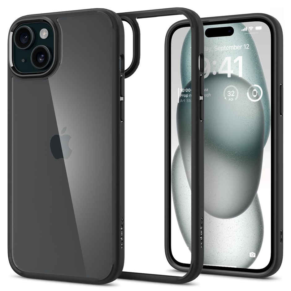 Spigen Ultra Hybrid Back Cover Case Compatible with iPhone 15 (TPU + Poly Carbonate | Matte Black)