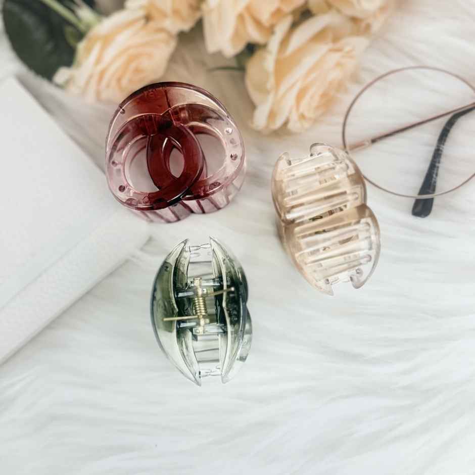 The Opal Factory | Circle On Circle Claw Clips for Girls and Women | Set of 3 | Medium |Glossy