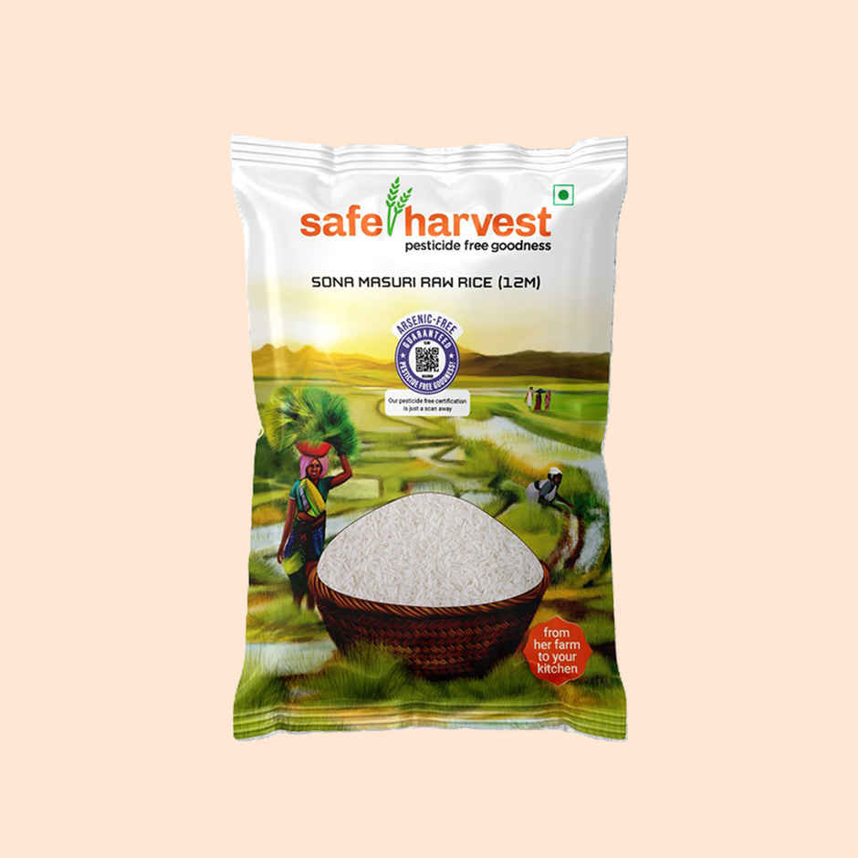 Safe Harvest Sona Masoori Raw Rice 12 Months | Lab-Tested | Pesticide Free