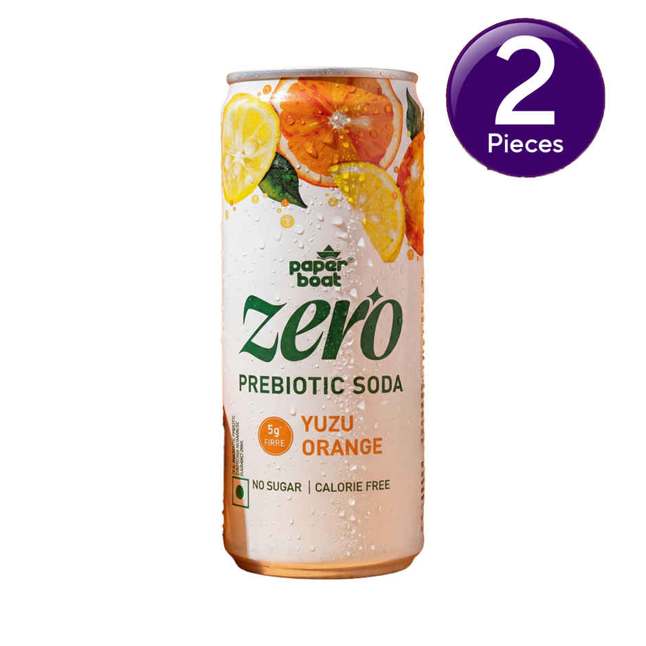 Paper Boat Zero Prebiotic Soda Yuzu Orange, 5g Fibre, Caffeinated Sugar Free Cold Drink Combo