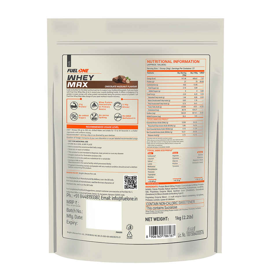 FUELONE Whey Max Protein Powder Chocolate | Hazelnut