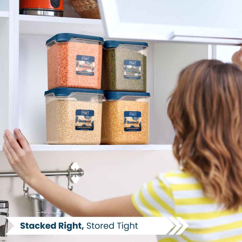 Flair Plastic Storewell Square Food Storage Containers 1800Ml - Set Of 2 (Blue)
