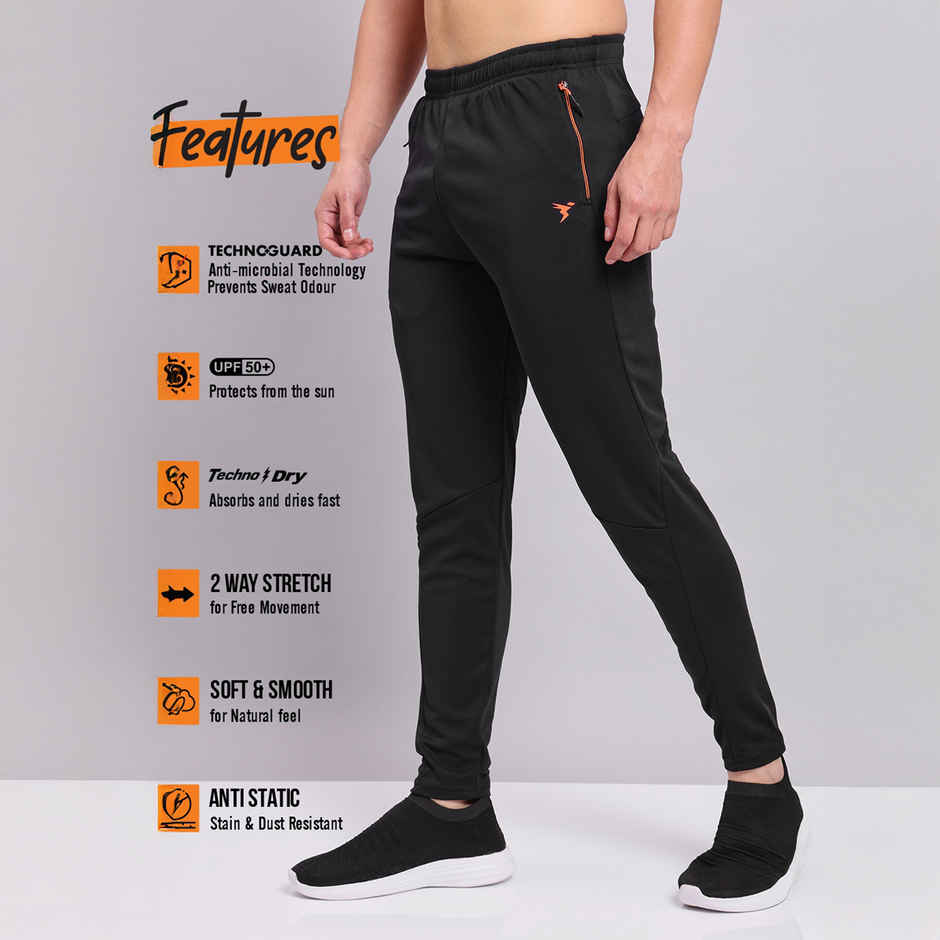 Technosport Men Poly Solid Slim Fit Sports Trackpants with TECHNO DRY | Black | XL