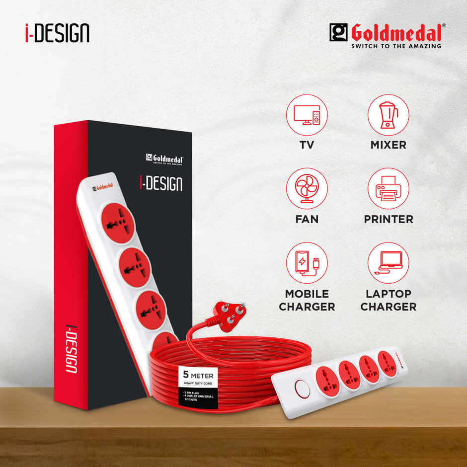 Goldmedal iDesign 4-in-1 Extension Board | 5 m Cable | 4 Universal Sockets