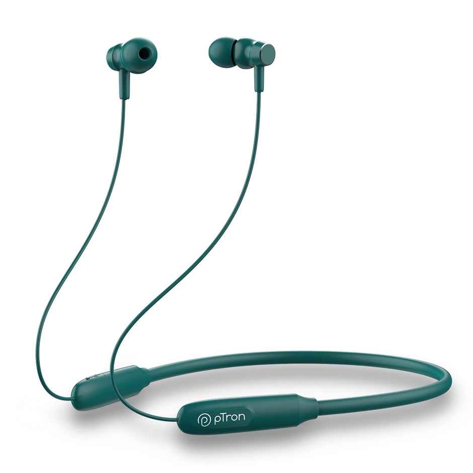 pTron Tangent Flex Wireless Neckband | HD Mic | 38H Playtime | Deep Bass & Dual Device Pairing - Green