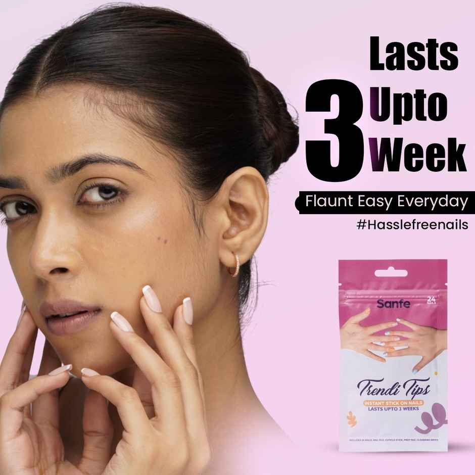 Sanfe Instant Stick On Nails-French Tip | Press On Nails Kit | Artificial Nails Set