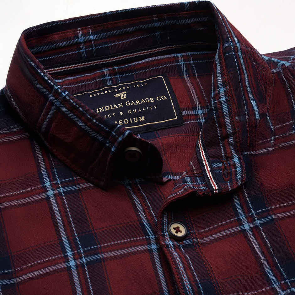 The Indian Garage Co Men's Slim Fit Checkered Casual Shirt | Rust - 2XL