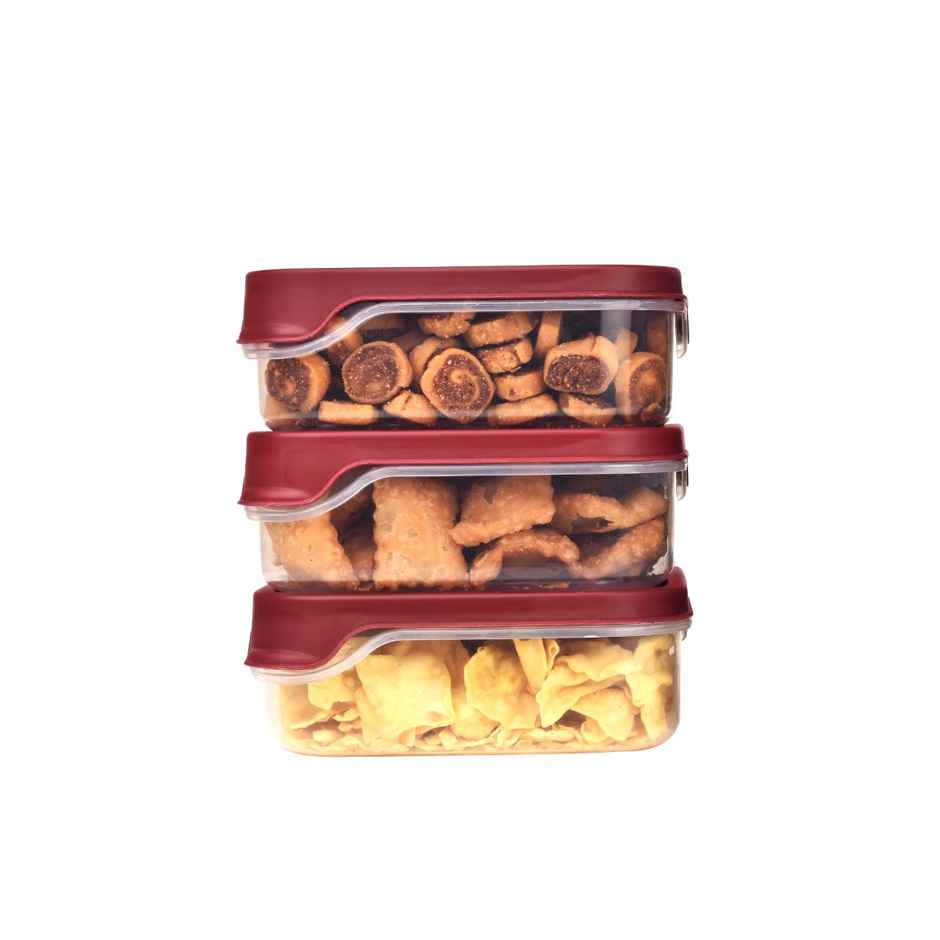 Flair Plastic Storewell Square Food Storage Containers 550Ml - Set Of 3, (Maroon), Food Grade