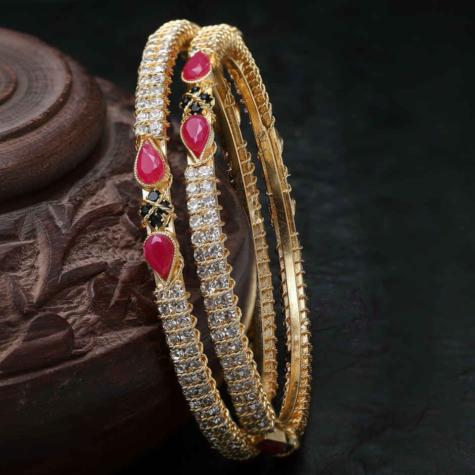 Sukkhi Gold Plated Red & Green Color White Thin Bracelet Bangle Set Jewellery for Women - 2.8