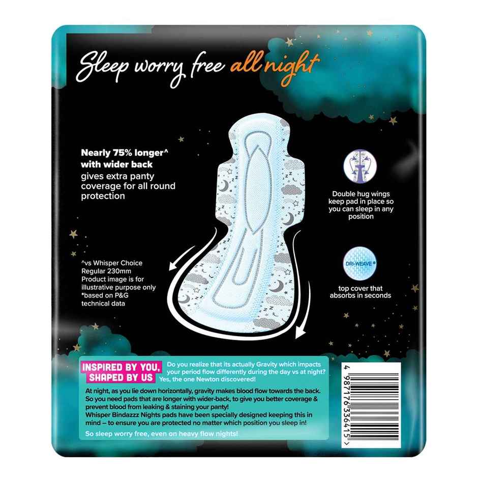 Whisper Bindazzz Nights Sanitary Pads | XXXL | 20 pcs