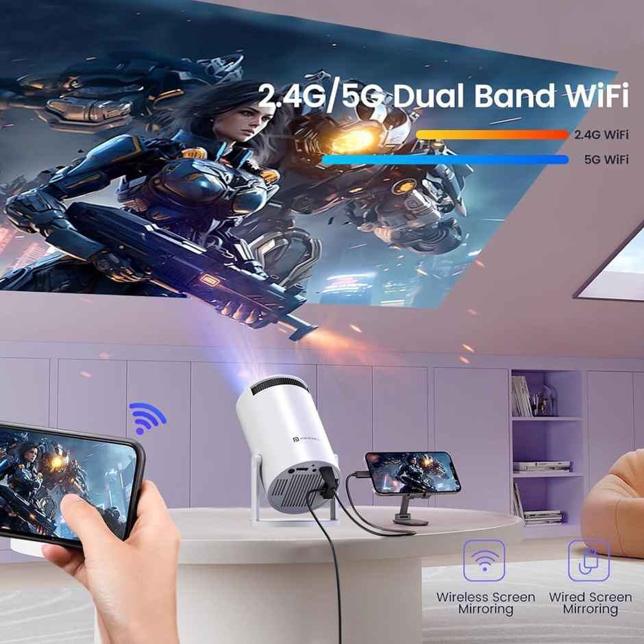 Portronics Beem 440 Smart LED Projector, 720p HD, Built-in Apps, 2000 Lumen, Screen Mirroring| White