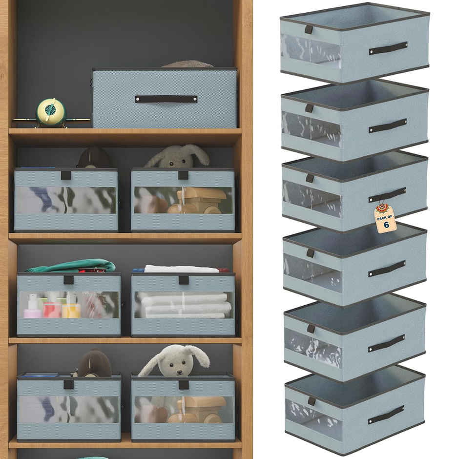 Kuber Industries (Pack of 6) Foldable Storage Box for Saree | Blankets | Books | Grey