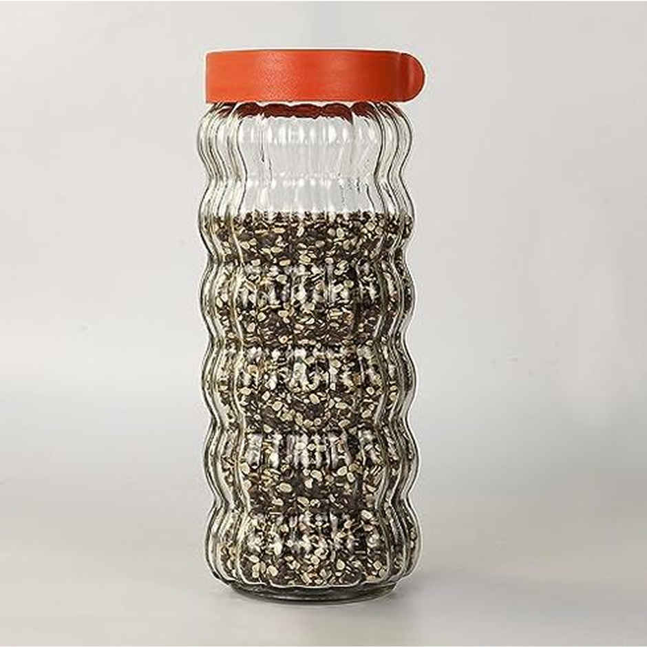 Femora Kitchen Storage Jars Clear Glass With Plastic Stackable Lid Jar, 1000 ml, Pack Of 2