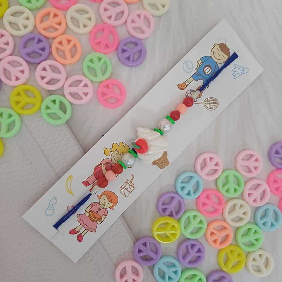 Nestle Kitkat Crispy & Creamy 4 Finger Chocolate Coated Wafer(38.5gms) & Ice Cream Cone Rakhi For Kids(1pc) Combo