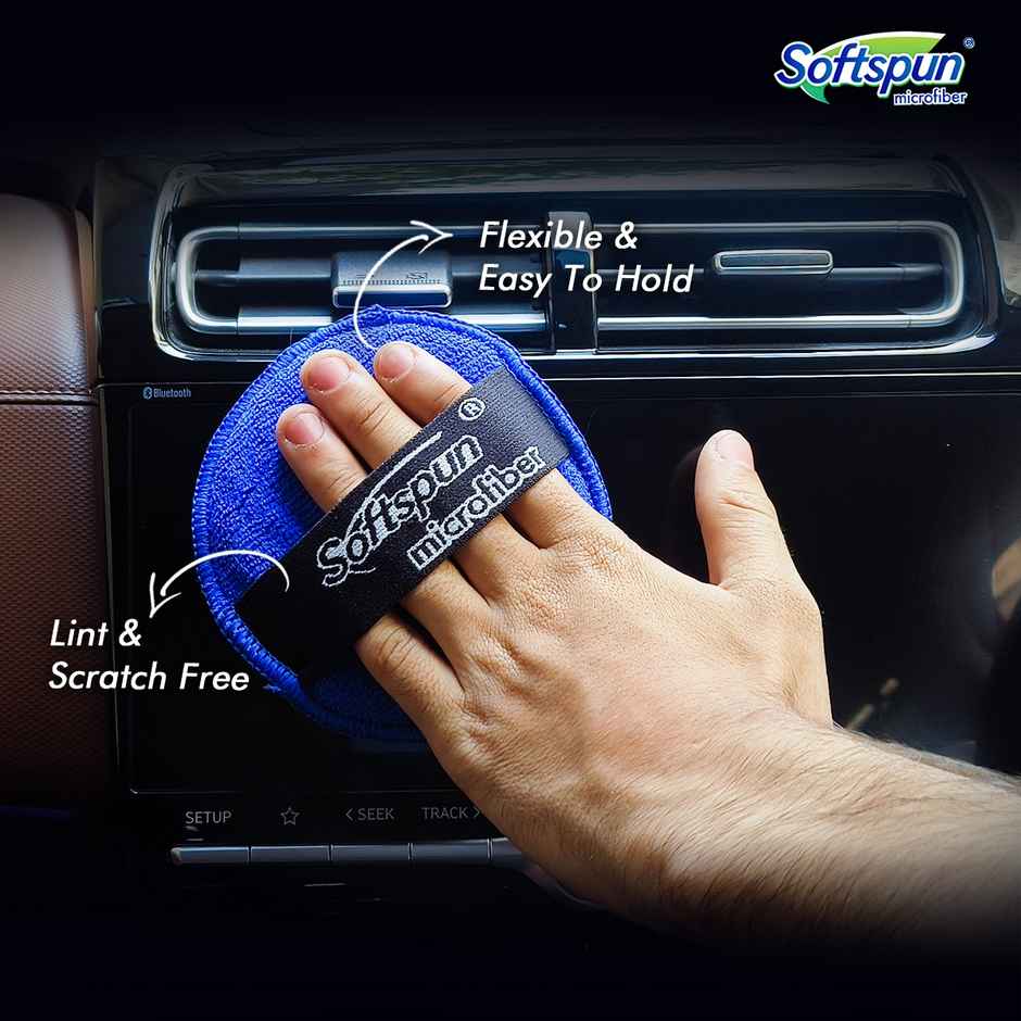 Softspun Microfiber Car Cleaning Cloth & Polishing Pads (3 pcs) - Blue | 340 GSM | 12 x12 cm