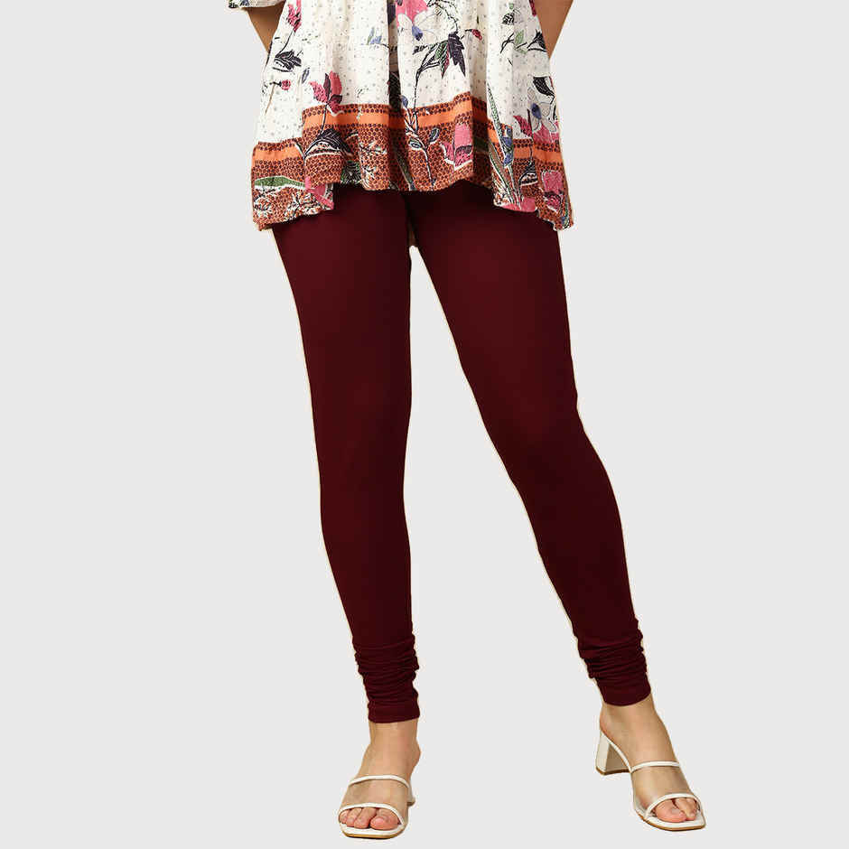 PYNK By Lux Cozi Women Ultra Soft 360 Stretch Premium Cotton Churidar Leggings | Maroon | Free Size