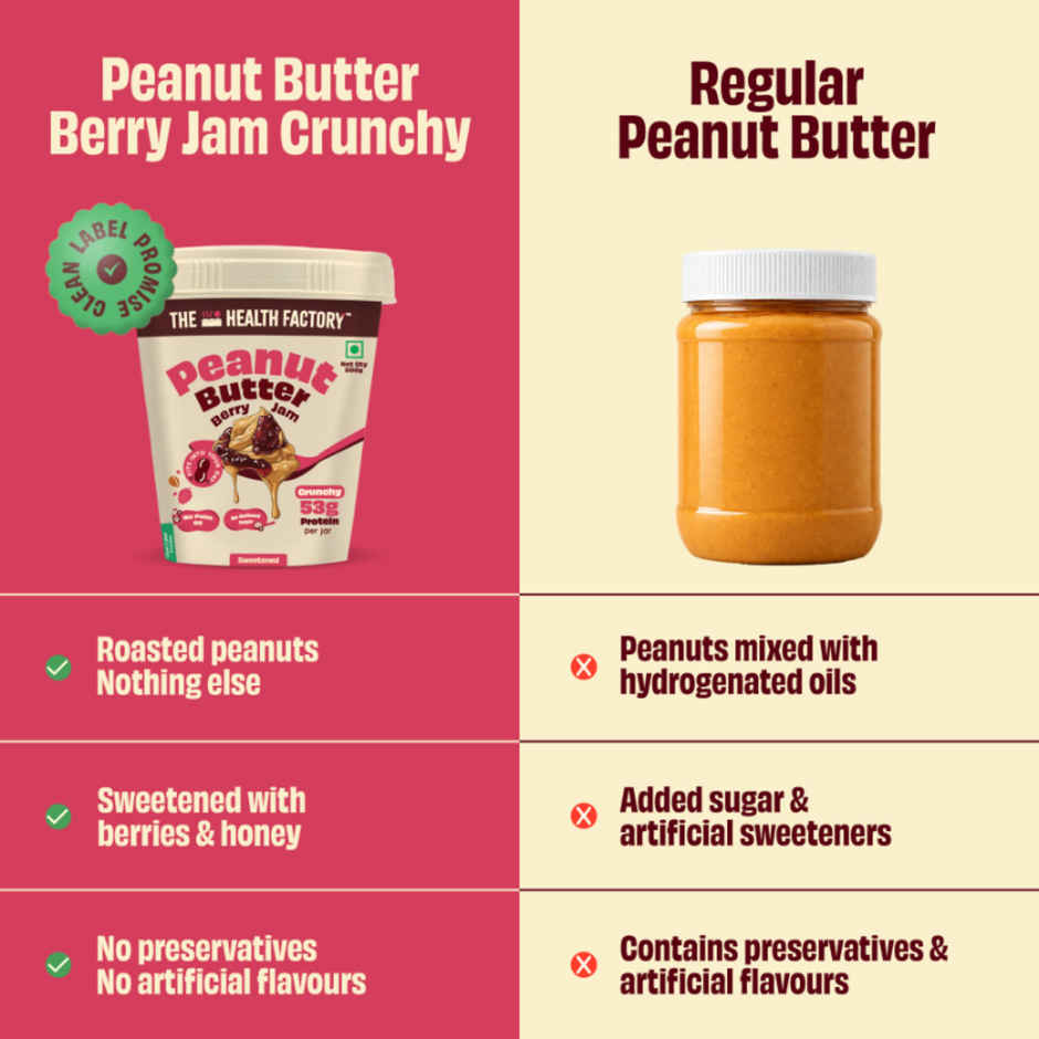 The Health Factory Peanut Butter Berry Jam Crunchy | Sweetened with Berries & Honey