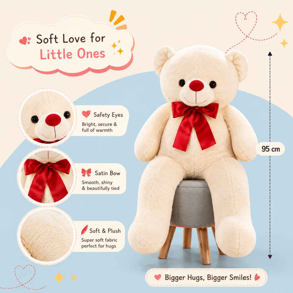 ToyTales Wolly Bear Teddy Soft Toy | Plushie Stuffed Animal Toys | Birthday Gift for Kids | Cream | 95cm