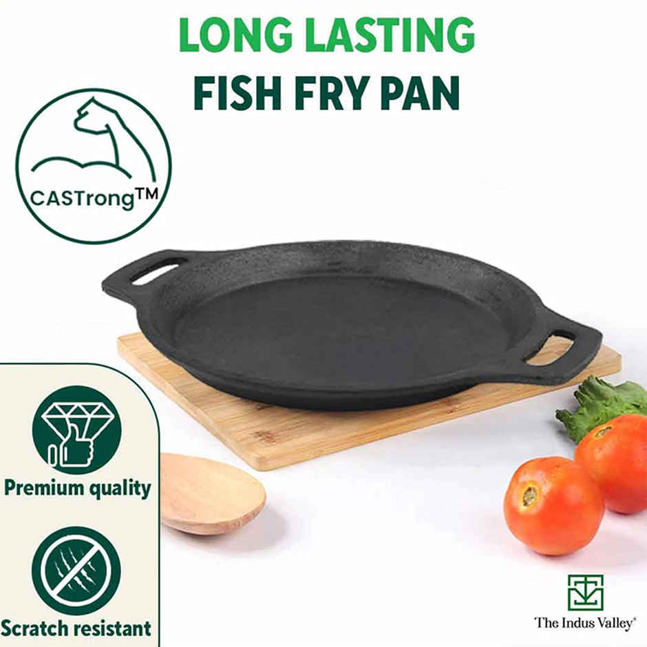 The Indus Valley Preseasoned Cast Iron Fish Fry Pan With Double Handle | Medium 25Cm/ 9.8Inch, 2Kg