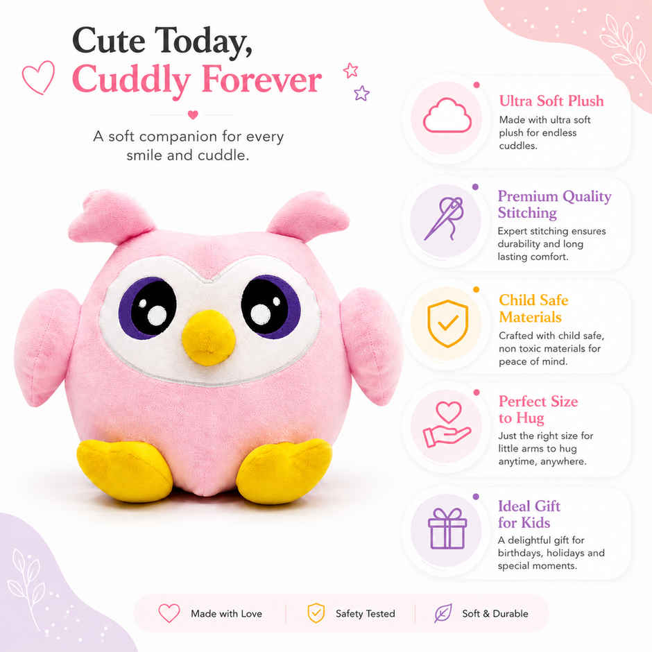 Zoowee Snuggle Owl Soft Toy | 31 cm | Pink