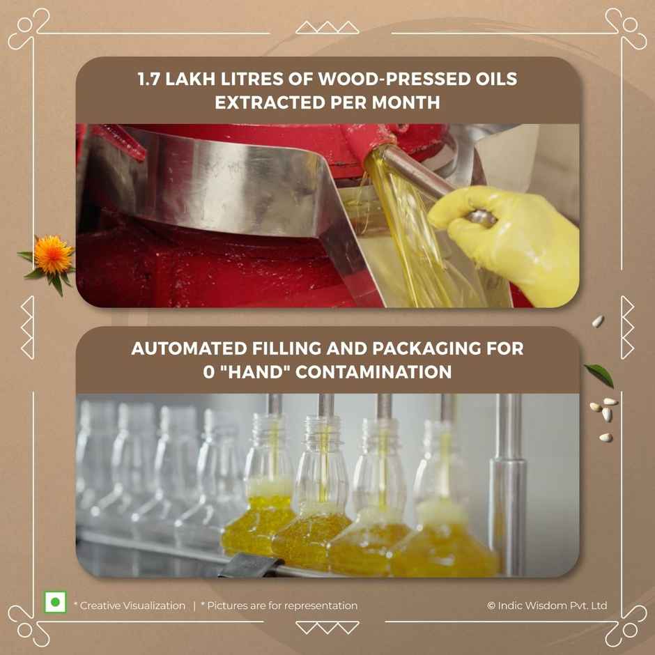 Indic Wisdom Wood Pressed Safflower Oil | Cold Pressed - Extracted on Wooden Churner Combo