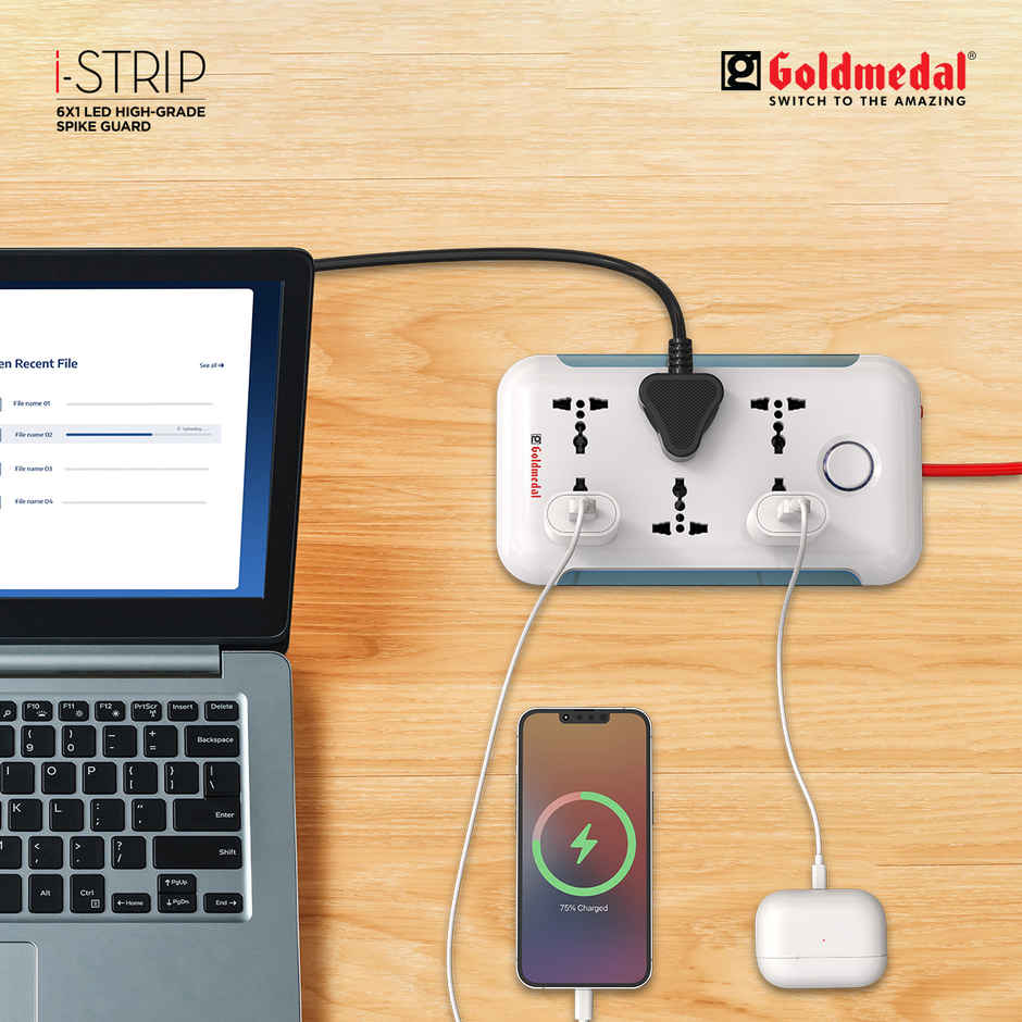 Goldmedal I-Strip 6x1 Led Spike Guard With Surge Protector | 2m Extension Cord | White