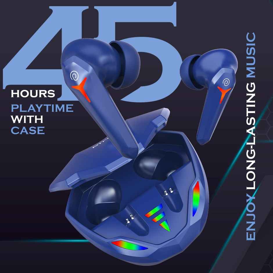 pTron Bassbuds Razer TWS Earbuds | 40ms Gaming | 45H Playtime | AI-ENC Calls & Deep Bass - Blue