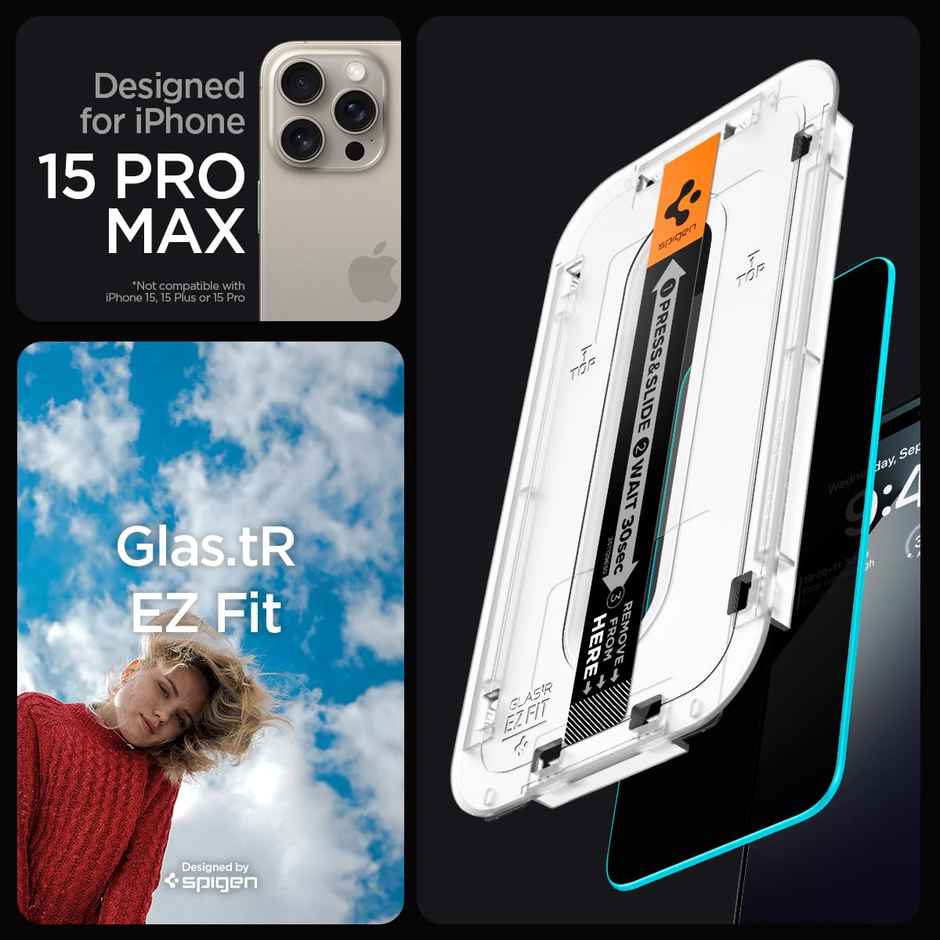 Spigen Ez Fit Privacy Tempered Glass Screen Protector Guard For Iphone 15 Pro Max- 2 Pack