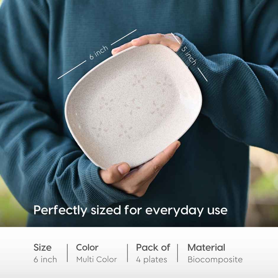 Eha Earth Friendly Small Snack Plates with Spoons | 6", 4 pcs, Multi-light | Rice Husk Biocomposite