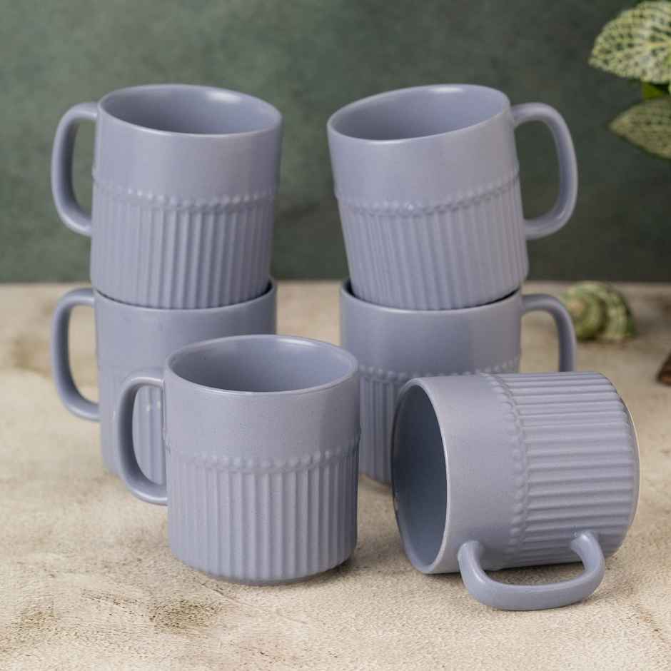 Clay Craft Fine Ceramic Crimson Blue Coffee Mug Set Of 6 | Cups For Tea and Coffee