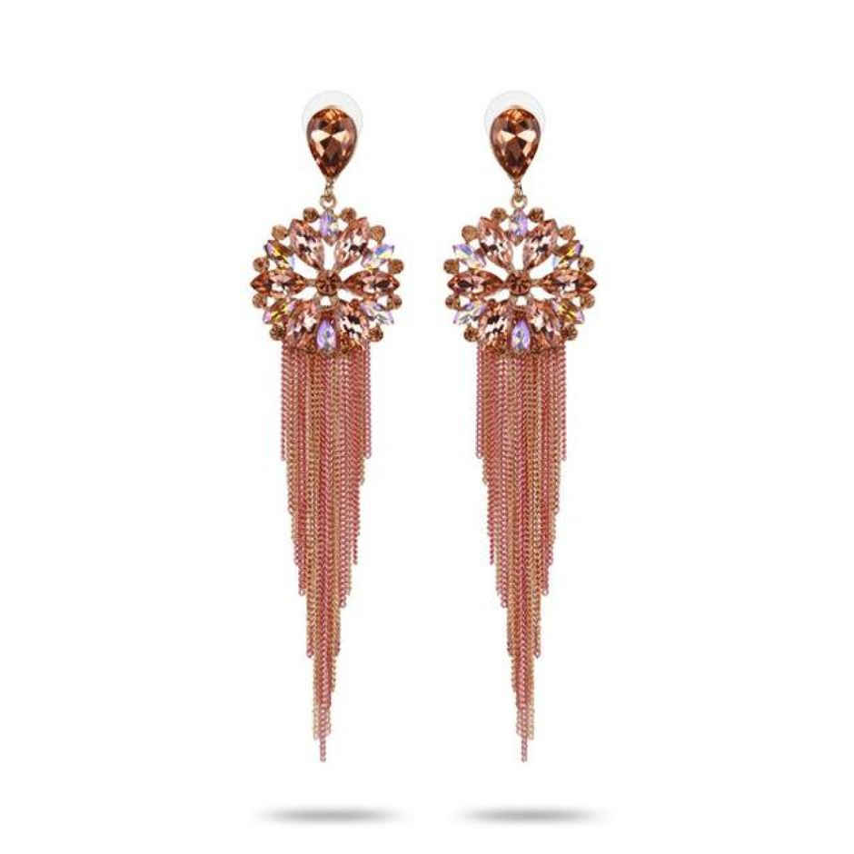 YouBella Jewellery Crystal Tassel Handmade Earrings For Girls And Women - Peach