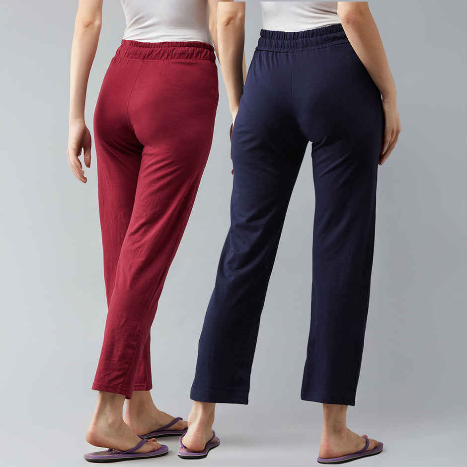 Blinkin Women's Cotton Track Pants With Side Pockets | Maroon Navy - 3Xl