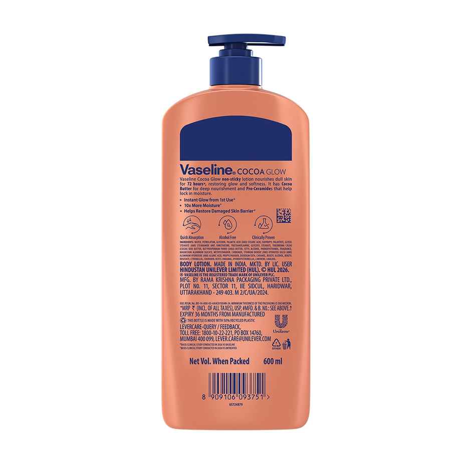 Vaseline Cocoa Glow Serum In Lotion, 100% Pure Cocoa & Shea Butter for Glowing & Soft Skin