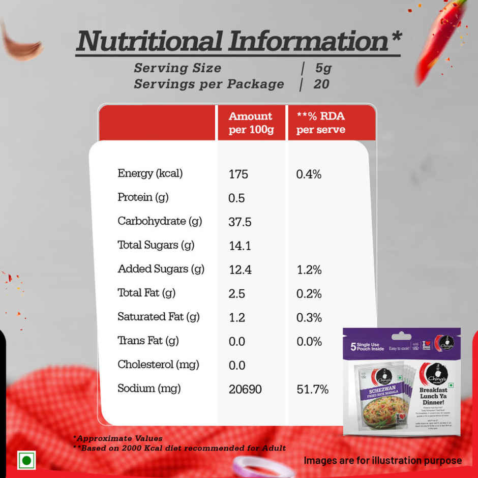 Ching’s Secret Schezwan Fried Rice Masala, Cooks in 4/5Mins, 5 Single Use Pouches