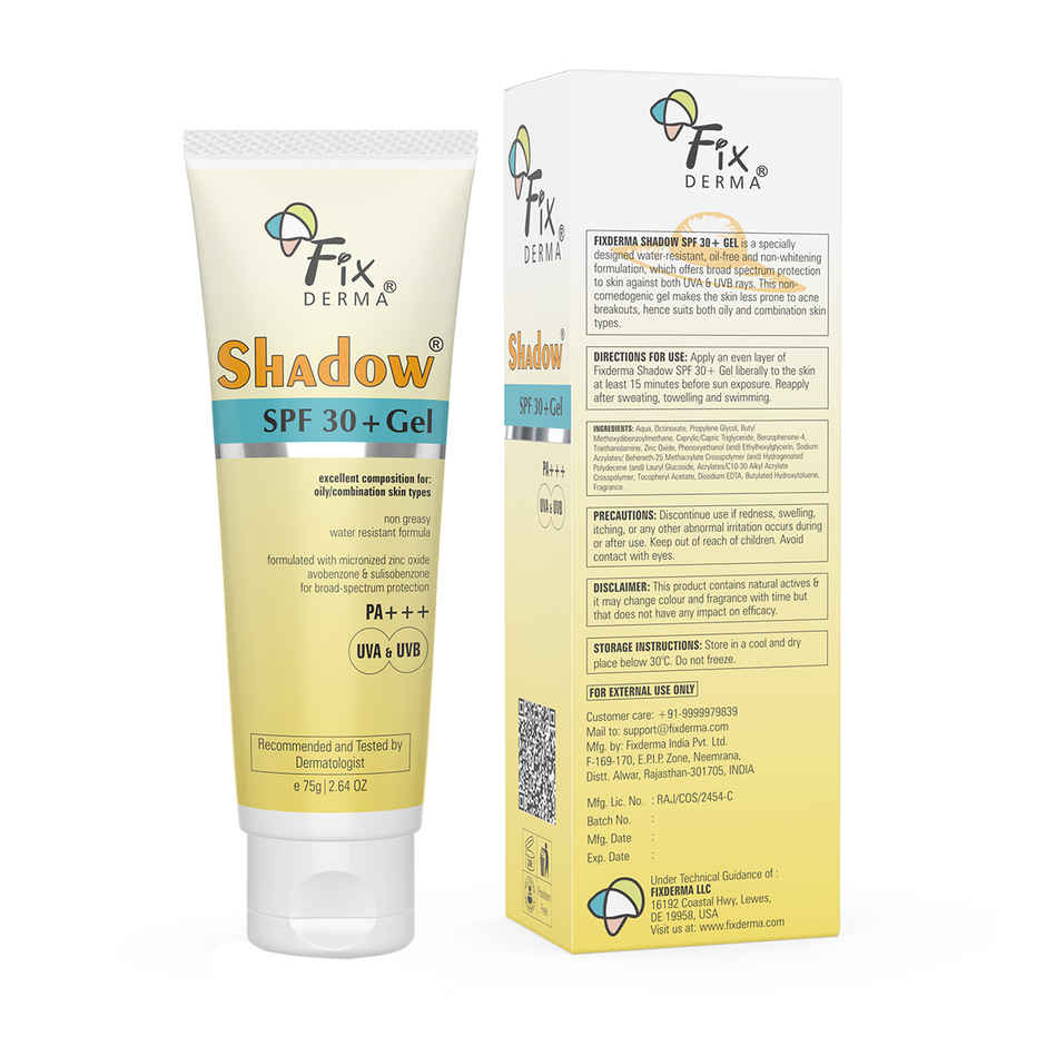 Fixderma Shadow Sunscreen SPF 30+ PA+++ Gel, Light Weight For Oily & Acne Prone Skin