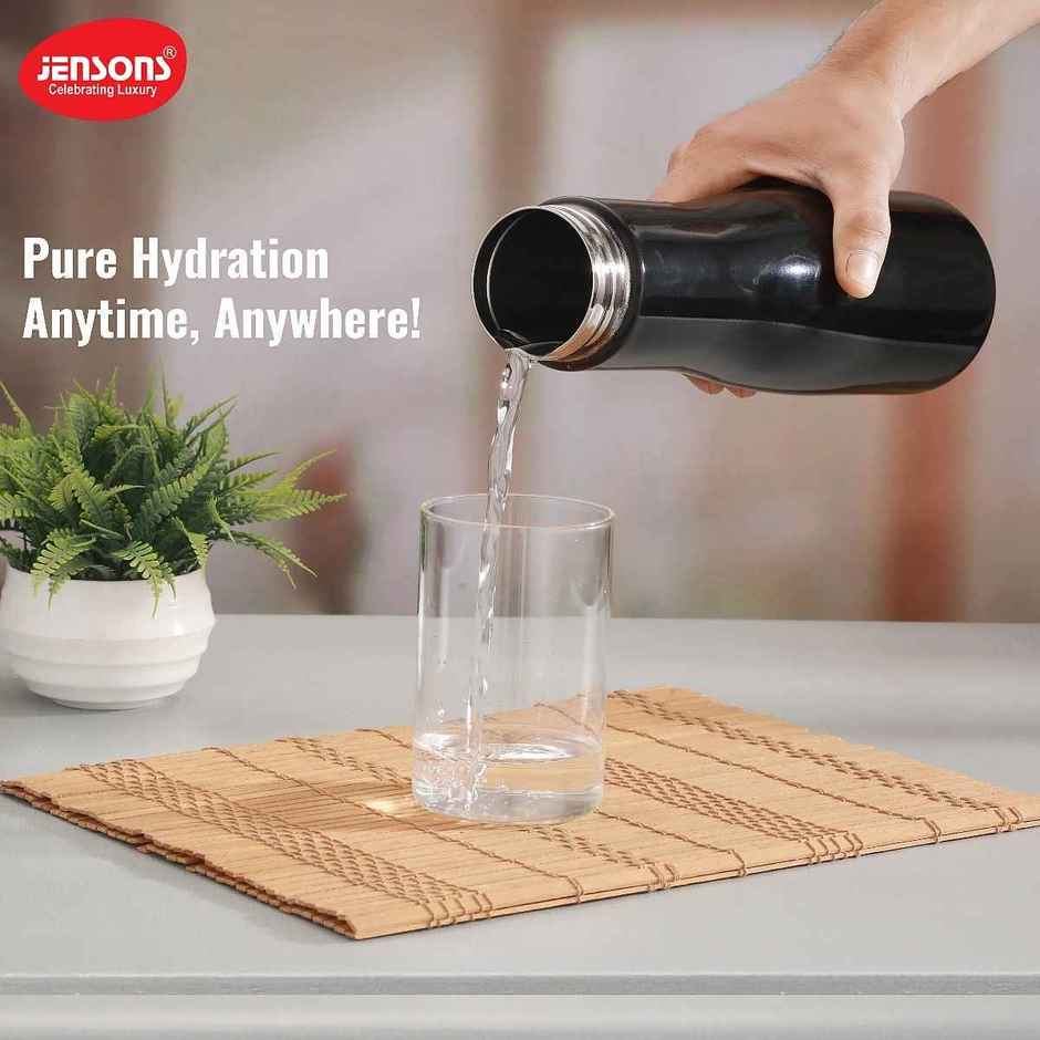 Jensons Stainless Steel Flora Water Bottle 1 Litre | Leak Proof | Black