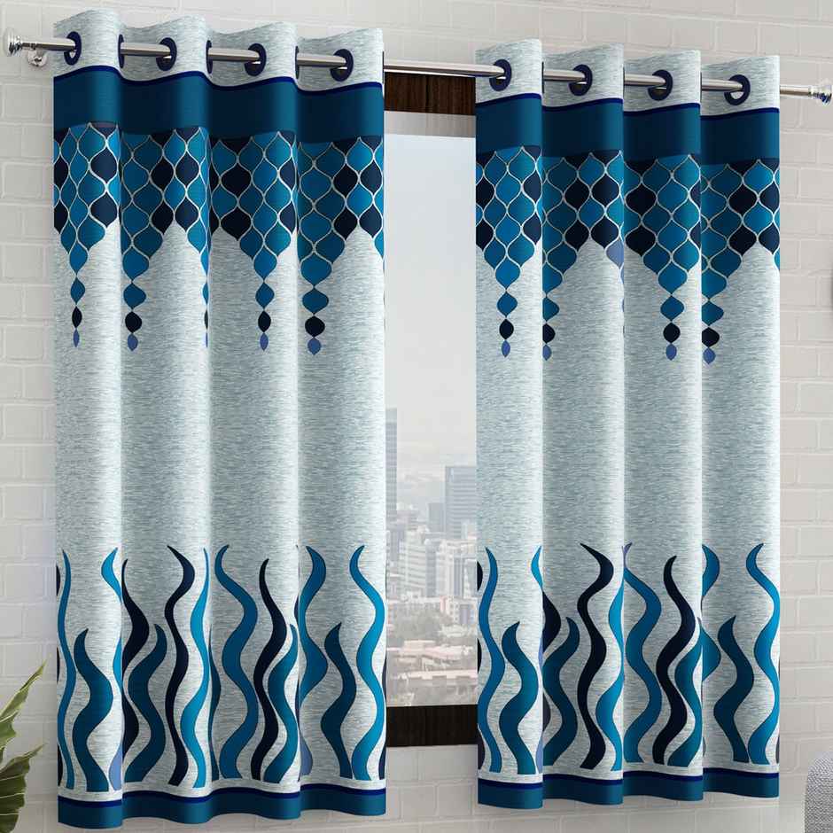 Story@Home 200 GSM Polyester Ethnic 2 Piece Window Curtain | Sky Blue & Sea Blue