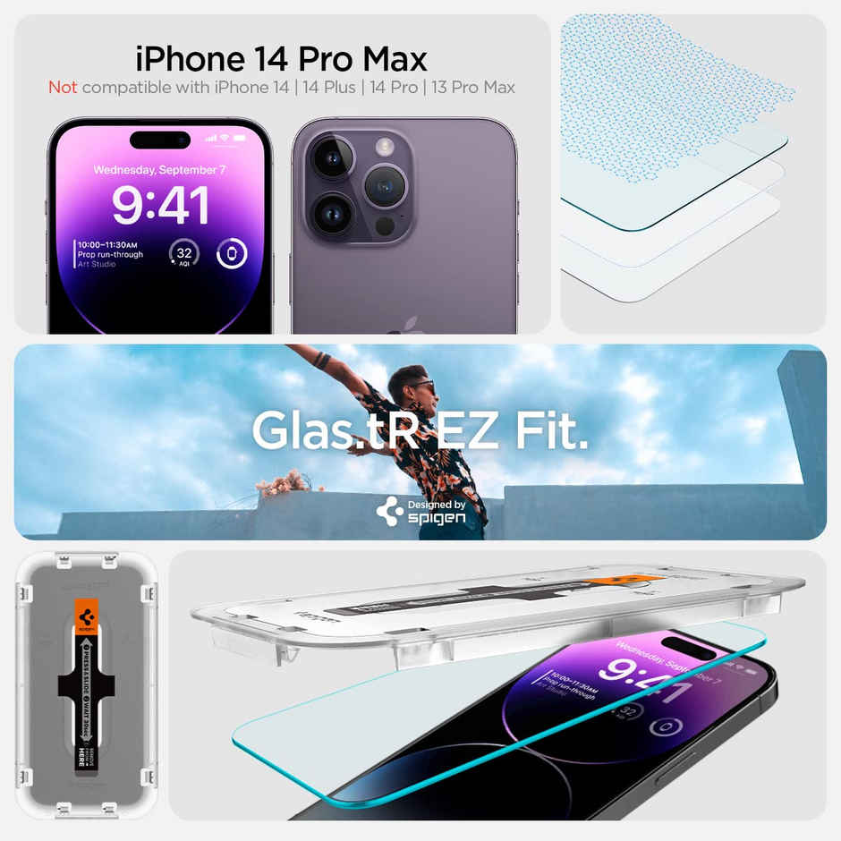 Spigen Ez Fit Tempered Glass Screen Protector for Iphone 14 Pro Max - 2 Pc(Sensor Protection)