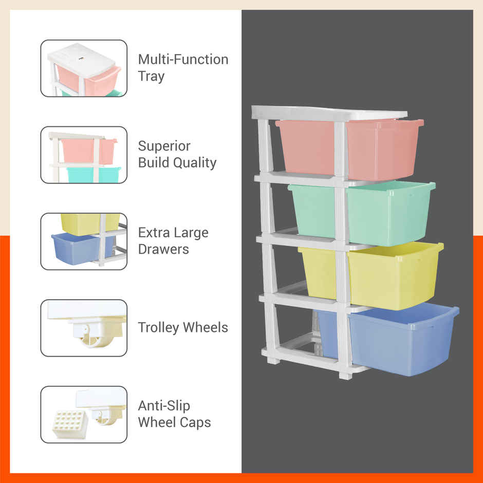 Bathla Modular Storage for Home, Kitchen & Office - STOMO with Trolley Wheels | Multicolour