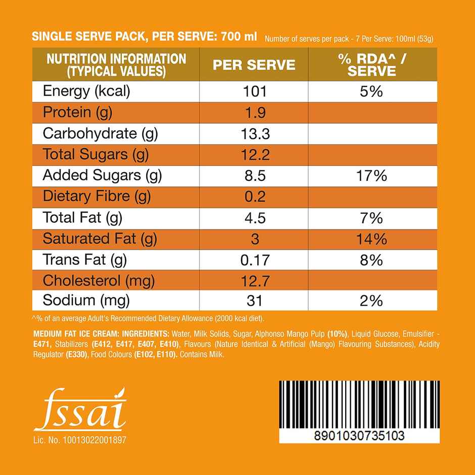 Kwality Wall's The Dairy Factory Alphonso Mango Ice Cream Tub