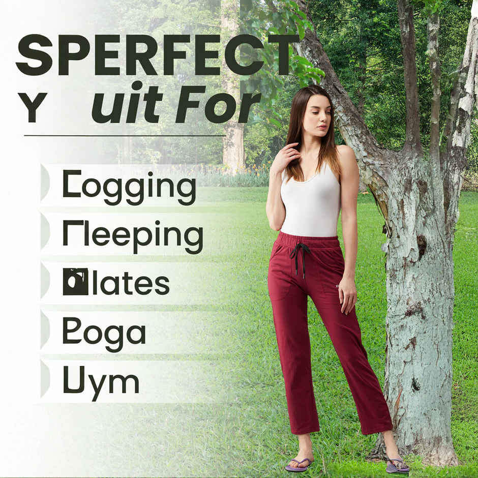 Blinkin Women's Cotton Track Pants With Side Pockets | Maroon Navy - 2Xl