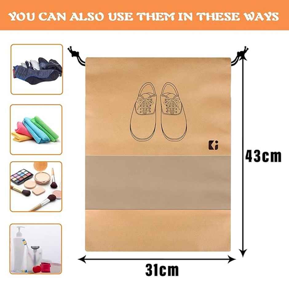Kuber Industries Non-Woven Pack of 6 Shoe Bags for Travel with Transparent Window | Beige