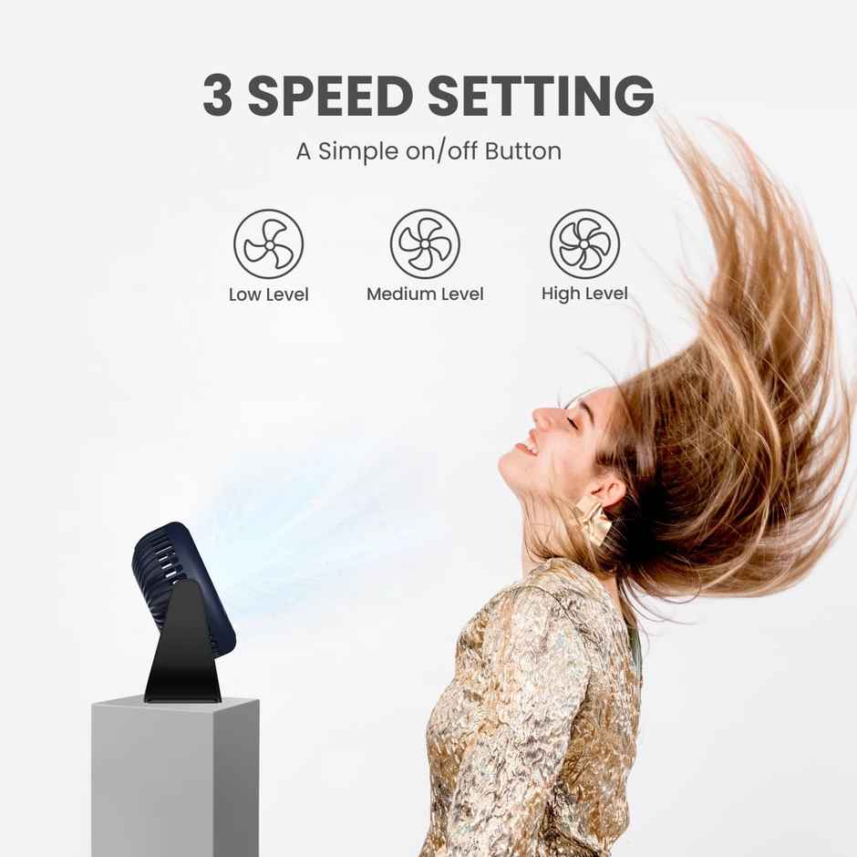 Portronics Portable Rechargeable USB Portable Fan | 360 Degree Rotatable | 200 mAh | Blue