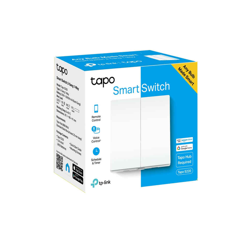 TP-Link Tapo S220 Smart Light Switch, 2-Gang 1-Way, Work With Alexa & Google Home, Hub Required