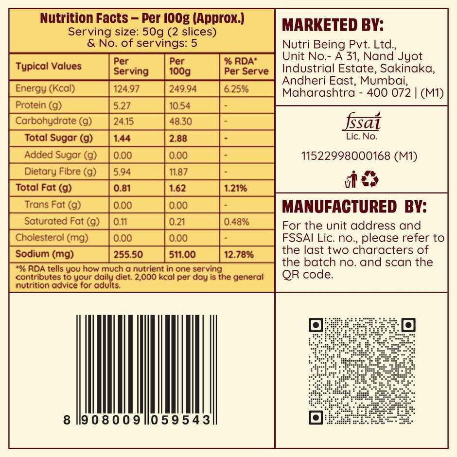 The Health Factory Super Fibre Bread | Zero Maida | Source of Fibre | No Added Sugar | Whole Wheat Bread