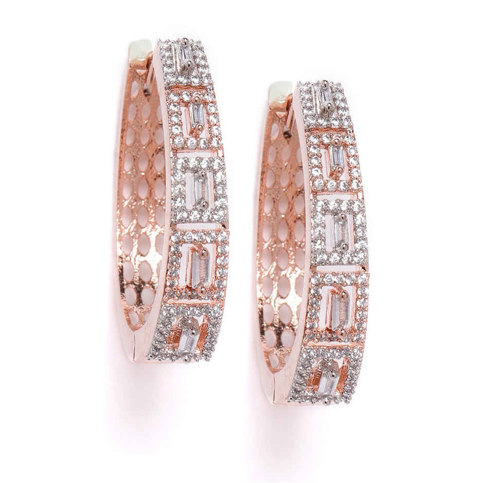 Priyaasi Quintessence Rose Gold Plated American Diamond Studded Hoop Earrings